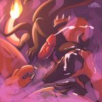  1:1 2020 anthro black_body bodily_fluids charizard chromamancer claws cum cum_on_body cum_on_head cumshot digital_media_(artwork) dragon duo ejaculation erection female genital_fluids genitals handjob hi_res looking_at_viewer male male/female nintendo nude orgasm penile penis pok&eacute;mon pok&eacute;mon_(species) reptile salazzle scalie sex video_games western_dragon 