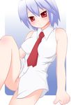  blue_hair bottomless dress_shirt kotonomiya_yuki kurappii necktie no_panties shirt solo suigetsu 