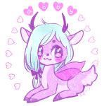  :3 artist_name blue_hair blush character_name creature deer hair_ribbon heart horns ixi_(neopets) kitsiefox neopets no_humans purple_theme ribbon simple_background solo tied_hair white_background 