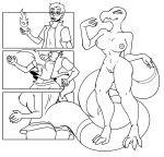  2019 anthro artist-chan breast_growth breasts butt deiser duo female gender_transformation genitals human human_to_anthro male mammal monochrome mtf_transformation navel nintendo nipples nude open_mouth pok&eacute;mon pok&eacute;mon_(species) possession pussy salazzle sequence smile species_transformation spirit standing surprise tail_growth transformation video_games 