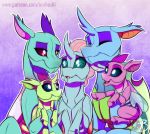  arthropod axilla_(mlp) blue_eyes carapace carapace_(mlp) changeling eyes_closed family fangs female friendship_is_magic gradient_background horn insect_wings inuhoshi-to-darkpen lumbar_(mlp) male my_little_pony ocellus_(mlp) open_mouth portrait purple_background purple_eyes simple_background smile spiracle_(mlp) wings 