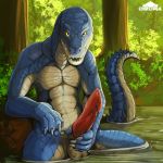  1:1 2020 anthro big_penis chromamancer claws crocodilian digital_media_(artwork) erection genitals hi_res looking_at_viewer male outside penis rene_buford reptile scales scalie 