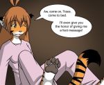  4_toes claws conditional_dnp english_text felid flora_(twokinds) foot_fetish fur hindpaw low_res mammal orange_body orange_fur pantherine pawpads paws sitting text tiger toe_claws toes tom_fischbach twokinds webcomic 