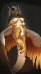  absurd_res anthro antlers asian_mythology avian barbel_(anatomy) beak bird bird_feet black_beak bombird breasts claws dragon east_asian_mythology eastern_dragon eva_(ozawk) feathered_wings feathers female furred_nipples hi_res horn hybrid mythology non-mammal_breasts nude solo talons whiskers wings 