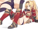  armor blonde_hair cameltoe granblue_fantasy hirame_sa long_hair ponytail spread_legs waifu2x white zeta_(granblue_fantasy) 