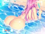  1girl a.x. absurdres ass back blush breasts camcorder food from_behind highres large_breasts long_hair nude original partially_submerged pink_hair pool pool_ladder popsicle recording shiny shiny_hair shiny_skin solo tongue tongue_out viewfinder water wet 