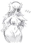  alyrise anthro big_breasts black_and_white blush breasts female fur galarian_zigzagoon hair hands_on_hips japanese_text low_res mammal monochrome nintendo nipples nude pok&eacute;mon pok&eacute;mon_(species) regional_variant sketch smile solo star_areola star_marking text video_games wide_hips 