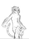  4_fingers anthro breasts claws dreamworks felid female fingers fur kung_fu_panda looking_at_viewer mammal master_tigress monochrome nipples pantherine sabrotiger solo stripes tiger wide_hips 
