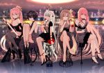  5girls ahoge alcohol animal_ears arm_strap bangs bare_legs bare_shoulders bell black_dress black_footwear black_gloves black_hair black_legwear black_nails blush box braid breasts brown_hair butterfly_hair_ornament candy cat_ears character_request city cleavage closed_mouth cloud collarbone criss-cross_halter cross-laced_clothes crossed_arms crossed_legs cup dress drinking_glass eating elbow_gloves evening_gown eyebrows_visible_through_hair finger_to_mouth food frilled_dress frills full_body fur-trimmed_dress fur-trimmed_gloves fur_trim gift gift_box gloves glowing hair_bell hair_ornament hairclip halter_dress halterneck heart heart_hair_ornament high_heels high_ponytail holding holding_cup holding_food holding_gift index_finger_raised iron_saga jingle_bell knees_up leg_hug lollipop long_hair medium_breasts meruru_(iron_saga) multiple_girls nail_polish night one_side_up outdoors pink_hair ponytail purple_eyes red_eyes red_nails reflective_floor river short_dress short_hair shushing side_braid silver_hair sitting sleeveless sleeveless_dress small_breasts smile stool strapless strapless_dress thighhighs twin_braids valentine very_long_hair water wine wine_glass wristband yadapot 
