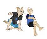  anthro biped bottomwear canid canine canis clothing cub domestic_dog fffffolder fur hi_res male mammal plantigrade shirt shorts simple_background sitting t-shirt topwear white_background young 