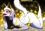  2020 anthro breasts butt canid canine canis crossgender desertkaiju digite_media_(artwork) female fluffy fur genitals goldomond hi_res looking_at_viewer mammal markings nude open_mouth penis royalty seductive solo wolf 