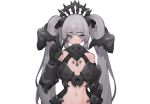  armor blue_eyes breasts cleavage elbow_gloves gloves gray_hair headdress long_hair navel original rabbit_(wlsdnjs950) twintails white 