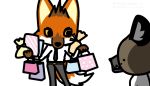  aggressive_retsuko brown_body brown_fur canid canine clothed clothing duo fur haida holding_object holidays hyaenid male mammal maned_wolf necktie official_art ookami_(aggretsuko) orange_body orange_fur sanrio spotted_hyena valentine&#039;s_day 