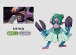  ambiguous_gender anthro barber english_text fak&eacute;mon fur green_body green_eyes green_fur grey_background hi_res mammal meme monkey_haircut on_model primate real scissors simple_background solo text viiperfish 