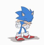  2d_animation animated anthro blue_body blue_fur clothing eulipotyphlan eyes_closed footwear fur gloves hands_on_hips handwear hedgehog hi_res laugh male mammal open_mouth shoes short_playtime simple_background solo sonic_the_hedgehog sonic_the_hedgehog_(series) squigglydigg standing white_background 