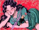  1boy 1girl blush diamond_wa_kudakenai hirose_kouichi jojo_no_kimyou_na_bouken long_hair lying on_side oniyama831 school_uniform smile yamagishi_yukako 