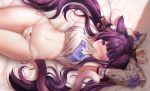  animal_ears blush bondage honyang long_hair navel original purple_eyes purple_hair 
