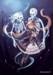  1girl blonde_hair double_bun dress hair_ornament lolita_fashion long_hair luna_(shadowverse) ma-hain-scarlet open_mouth shadowverse skeleton twintails very_long_hair yellow_eyes 