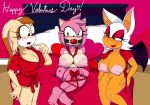  amy_rose ball_gag bdsm bed big_breasts blush bound breasts clothed clothing female female/female furniture gag genitals hi_res holidays nipples nude pussy robe rouge_the_bat sonic_the_hedgehog_(series) tinydevilhorns valentine&#039;s_day vanilla_the_rabbit 