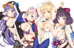  4girls absurdres artoria_pendragon_(all) artoria_pendragon_(swimsuit_ruler)_(fate) black_legwear blonde_hair breasts bunnysuit commentary_request fate/grand_order fate_(series) gouka highres katsushika_hokusai_(swimsuit_saber)_(fate) large_breasts long_hair looking_at_viewer meltryllis meltryllis_(swimsuit_lancer)_(fate) miyamoto_musashi_(fate/grand_order) miyamoto_musashi_(swimsuit_berserker)_(fate) multiple_girls small_breasts swimsuit thighhighs 