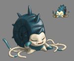 closed_eyes commentary creature english_commentary fangs full_body fusion gen_1_pokemon grey_background madcookiefighter no_humans omastar pixel_art pokemon pokemon_(creature) shell simple_background snorlax solo spikes tentacles 