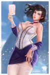  1girl bioshock bioshock_infinite black_hair blue_eyes breasts choker commentary corset elizabeth_(bioshock_infinite) highres large_breasts lips looking_at_viewer olga_narhova short_hair smile solo 