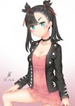  1girl absurdres artist_name bangs bare_shoulders black_hair blush breasts collarbone earrings eyebrows_visible_through_hair gouka highres jewelry looking_at_viewer mary_(pokemon) medium_breasts open_mouth pokemon pokemon_(game) pokemon_swsh ribbon solo 