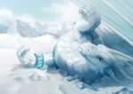  2018 blue_eyes cloud dragon feral horn lying medaya mountain outside sky snow solo white_body 
