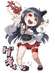  /\/\/\ 1girl black_hair black_sash chibi falling full_body fusou_(kantai_collection) geta hair_ornament hands_up head_tilt hurt itou_(onsoku_tassha) kantai_collection leg_strap long_hair long_sleeves looking_at_viewer obi pleated_skirt red_eyes red_skirt sash skirt smile solo sweatdrop tabi tears translation_request white_background white_legwear wide_sleeves 