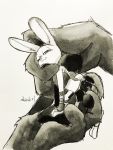  2019 3:4 ahiru621 anthro clothed clothing disembodied_hand disney duo fully_clothed fur hi_res holding_character judy_hopps lagomorph leporid mammal micro pawpads rabbit smile traditional_media_(artwork) zootopia 