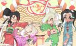  +_+ 4girls aori_(splatoon) aqua_hair bangs black_hair blue_kimono blunt_bangs brown_eyes calligraphy_brush chinese_zodiac chopsticks closed_eyes commentary cousins dark-skinned_girl_(23) domino_mask earrings face_painting fang floral_print gradient_hair green_hair green_kimono grey_hair grin hagoita hane_(hanetsuki) hanetsuki happy_new_year highres hime_(splatoon) holding holding_brush holding_chopsticks holding_paddle hotaru_(splatoon) iida_(splatoon) japanese_clothes jewelry kimono long_hair long_sleeves looking_at_viewer makeup mascara mask medium_hair mole mole_under_eye mole_under_mouth multicolored_hair multiple_girls new_year obi octarian open_mouth paddle paintbrush pink_hair pointing pointy_ears print_kimono purple_kimono rat red_hair red_kimono sash sharp_teeth short_hair smile smirk splatoon_(series) standing suction_cups sukeo_(nunswa08) teeth tentacle_hair torii very_long_hair year_of_the_rat 