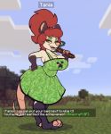  absurd_res amber_eyes anthro big_breasts breasts brown_eyes cleavage clothed clothing creeper dialogue didelphid dress english_text eyeshadow green_eyeshadow hi_res makeup mammal marsupial minecraft pickaxe stunnerpony tania_(stunnerpone) text video_games virginia_opossum 