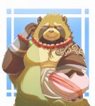  2020 absurd_res anthro belly blush brown_body brown_fur canid canine clothing eyes_closed fur guacamolesenpai gyobu hi_res holidays humanoid_hands inushishigami male mammal overweight overweight_male raccoon_dog robe scar solo tanuki tattoo valentine&#039;s_day 