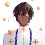  1boy 676643396dolce arjuna_(fate/grand_order) brown_eyes brown_hair cross cube dark_skin dark_skinned_male dodecahedron fate/grand_order fate_(series) highres ico6 male_focus octahedron one_eye_covered polyhedron portrait solo stole tetrahedron truncated_icosahedron 