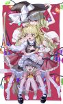  5girls :d :o :q absurdres apron bare_legs between_legs black_footwear black_headwear black_skirt black_vest blonde_hair blush bow braid breast_grab broom closed_eyes crystal dress facing_another fang flandre_scarlet four_of_a_kind_(touhou) frilled_apron frilled_dress frilled_skirt frills full_body grabbing grin gunnjou_yosio hair_between_eyes hair_bow hand_on_another&#039;s_head hat hat_bow hat_removed hat_ribbon headwear_removed headwear_switch highres holding holding_broom hug hug_from_behind huge_filesize kirisame_marisa knees_together_feet_apart leg_grab legs_apart locked_arms long_sleeves looking_at_another looking_back mary_janes multiple_girls no_shoes open_mouth puffy_short_sleeves puffy_sleeves purple_bow red_eyes red_nails red_ribbon red_skirt red_vest restrained ribbon shirt shoes short_sleeves side_ponytail single_braid skirt slit_pupils smile socks squatting tongue tongue_out touhou under_skirt vampire vest waist_apron white_apron white_bow white_legwear white_shirt wings witch witch_hat yellow_eyes yuri 