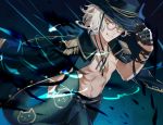  1boy adjusting_clothes adjusting_hat cape csyko edmond_dantes_(fate/grand_order) fate/grand_order fate_(series) fedora hat innertube male_focus monte_cristo_selection silver_hair solo wavy_hair white_hair yellow_eyes 