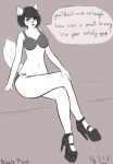  anthro blush bra brat clothed clothing comic digital_media_(artwork) female footwear hair hi_res high_heels looking_at_viewer makeup mostly_nude puzzleplush rude shoes simple_background solo text underwear 