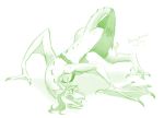  2019 all_fours beingobscene breasts butt clothing dragon eyelashes female green_and_white hi_res membrane_(anatomy) monochrome open_mouth sharp_teeth simple_background solo spikes teeth torn_clothing transformation webbed_hands white_background 