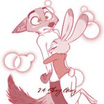  1:1 absurd_res anthro blush canid canine cheek_tuft clothed clothing dipstick_ears disney duo eyes_closed facial_tuft fox fully_clothed fur hi_res hug inner_ear_fluff judy_hopps lagomorph leporid mammal multicolored_ears nick_wilde qalcove rabbit red_fox restricted_palette tuft zootopia 