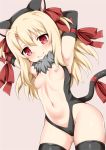  animal_ears armpits bangs blonde_hair breasts cat_ears cat_tail commentary_request eyebrows_visible_through_hair fate/kaleid_liner_prisma_illya fate_(series) illyasviel_von_einzbern long_hair looking_at_viewer navel nipples red_eyes red_ribbon ribbon simple_background small_breasts smile tail toshishikisai white_background 