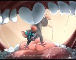  anthro bodily_fluids female female_prey inside_mouth lagomorph leporid lily_(ralenfox) macro mammal micro mouse mouth_shot murid murine oral_vore rabbit rodent saliva skeleion tongue vore 