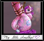  anal anal_penetration ball_gag bdsm bondage bound buttplug crystal_pony_(mlp) cutie_mark female feral friendship_is_magic gag gagged genitals hi_res jraisins my_little_pony penetration pussy rope sex_toy solo suspension thick_thighs translucent translucent_body 