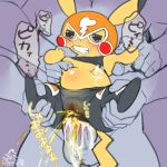  1:1 abdominal_bulge anthro balls black_nose bodily_fluids breasts cleft_tail clothed clothing cosplay_pikachu_(character) cosplay_pikachu_(costume) costume cotora cum cum_in_pussy cum_inside digital_media_(artwork) drooling duo erection faceless_male fangs female female_penetrated full_nelson genital_fluids genitals half-closed_eyes larger_male lucha_libre_mask luchador machamp male male/female male_penetrating male_penetrating_female mammal mask narrowed_eyes nintendo peeing penetration penis pikachu pikachu_libre plump_labia pok&eacute;mon pok&eacute;mon_(species) pussy pussy_juice restrained saliva seductive sex short_stack size_difference sketch smaller_female smile sports_mask sportswear tears through_clothing tight_clothing urine vaginal vaginal_penetration vein video_games wrestler wrestling_mask yellow_body yellow_skin 