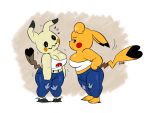  &lt;3_tail 2020 4:3 anthro big_breasts black_nose bottomwear breasts cleavage cleft_tail clothed clothing cosplay_pikachu_(character) digital_media_(artwork) dipstick_ears dipstick_tail duo fan_character female hi_res jeans joaoppereiraus kanna_(joaoppereiraus) mimikyu multicolored_ears multicolored_tail nintendo pants pikachu pok&eacute;mon pok&eacute;mon_(species) shirt signature tank_top topwear video_games 