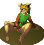  alpha_channel anthro balls belt blonde_hair blue_eyes blush bodily_fluids bottomless clothed clothing erection genitals grass hair hi_res humanoid_genitalia humanoid_penis lagomorph leporid link_(rabbit_form) long_ears male mammal mostly_clothed munks_(artist) nintendo outside penis rabbit solo sweat sweatdrop the_legend_of_zelda tunic uncut video_games 