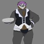  1:1 2020 absurd_res anthro belly body_hair chest_hair clothed clothing doodle_box ear_piercing fur gauged_ear giant_panda hi_res male mammal overweight overweight_male piercing slightly_chubby smile solo topwear ursid waiter white_body white_fur 