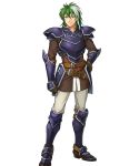  1boy armor belt boots fire_emblem fire_emblem:_the_blazing_blade fire_emblem_heroes full_body gloves green_eyes green_hair heath_(fire_emblem) highres long_hair multicolored_hair official_art solo transparent_background two-tone_hair white_hair 