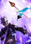  1boy 1girl blurry_foreground blush brynhildr_(fate) chocolate couple fate/grand_order fate_(series) glowing glowing_weapon highres long_hair miwa_shirou outstretched_arms polearm sigurd_(fate/grand_order) spear valentine weapon 