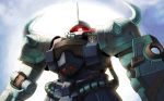  blue_sky day glowing glowing_eyes itou_(onsoku_tassha) looking_at_viewer mobile_suit_gundam_the_origin no_humans outdoors sky solo zaku_ii_s_char_custom 