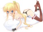  blush fujimiya garter_belt glasses gloves lingerie nanatsuiro_drops no_panties prima_aspallas solo thighhighs topless underwear 